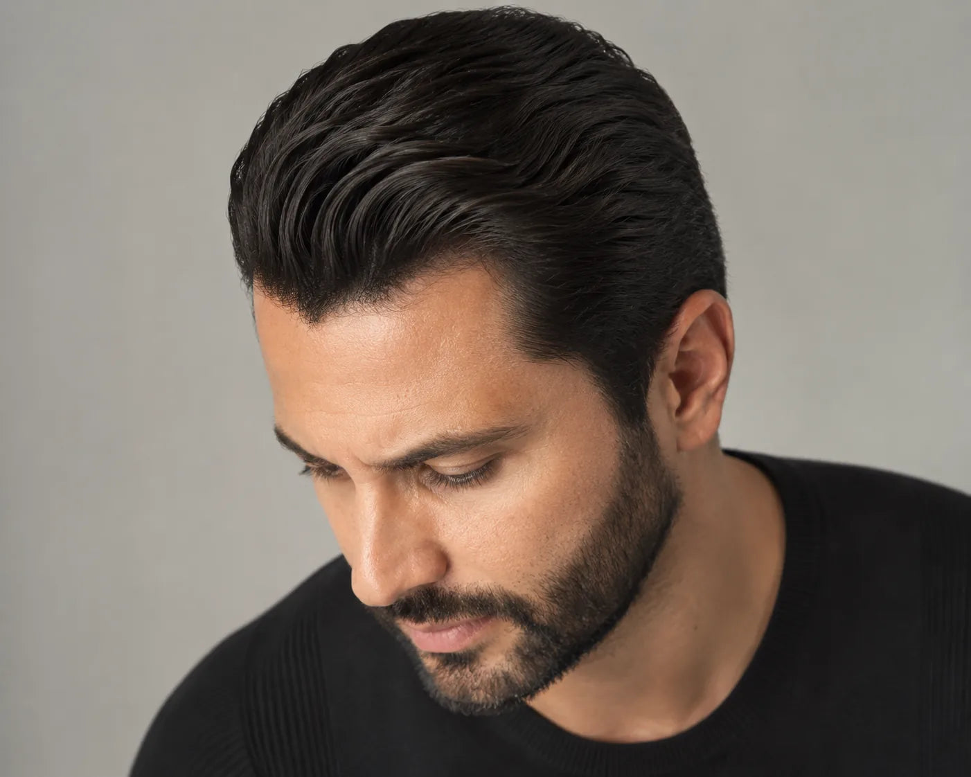 Cabelo masculino estilo slick back alinhado para trás