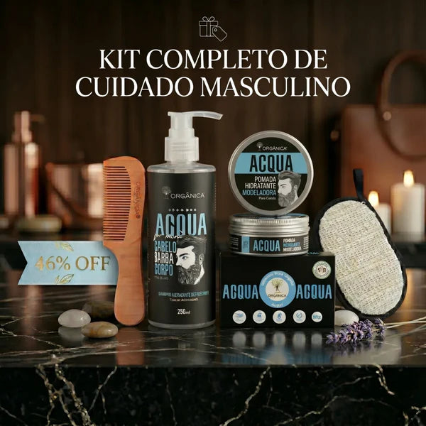Kit Completo Acqua For Men — Pomadas, Shampoo, Sabonete, Pente e Esponja