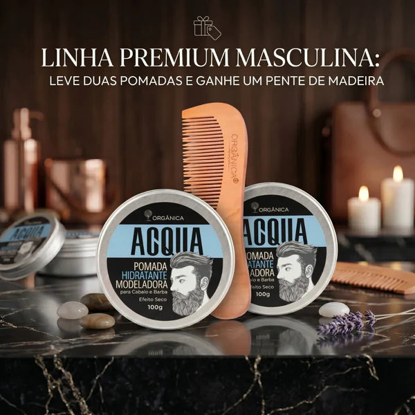 Kit 2 Pomadas Acqua For Men + Pente de Madeira